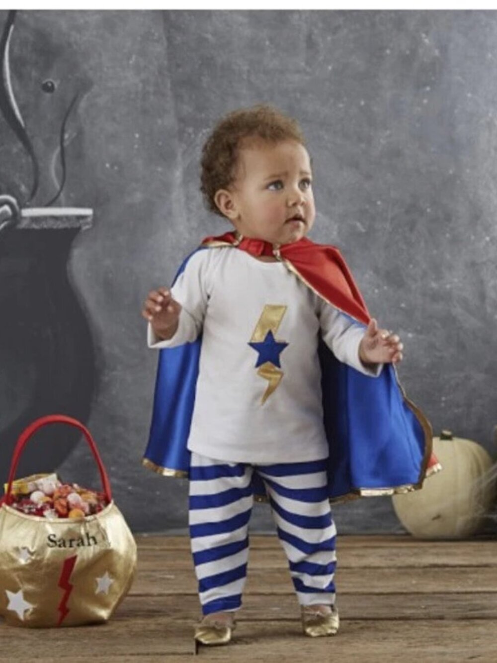 12-24 mos: 3-piece Pottery Barn Kids Halloween costume baby superhero